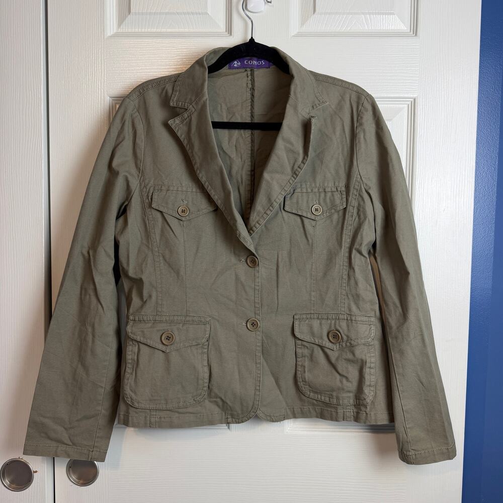 Conos Women's Utility Blazer Jacket US Large Olive Green Cotton